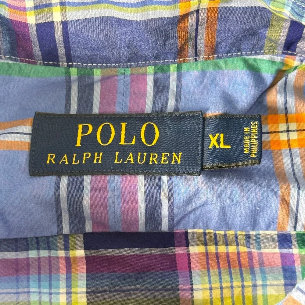 Polo Ralph Lauren Mens XL Plaid Button‎ Down Shirt Multi Color Cotton Pony Logo